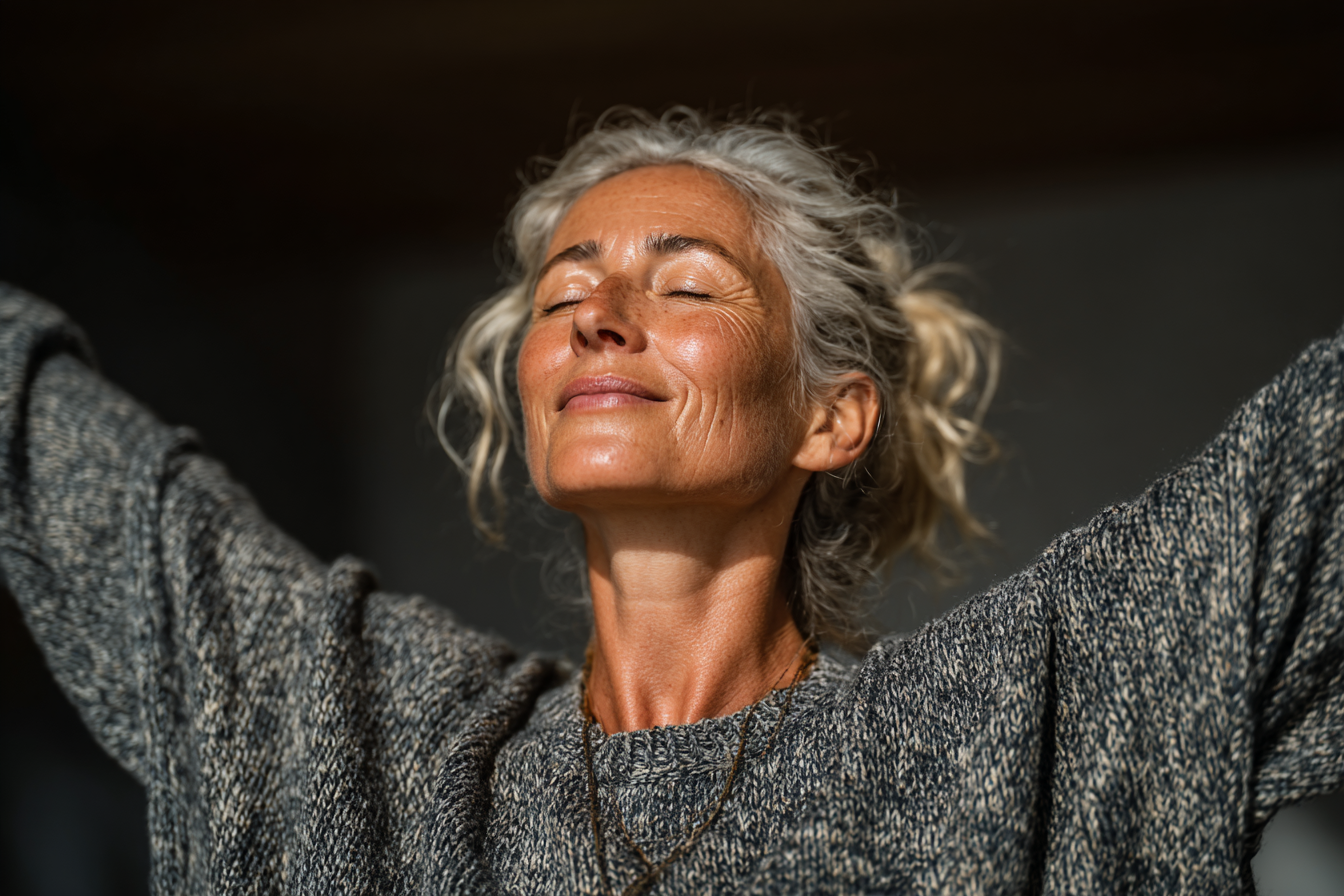 Группа людей старшего возраста практикует йогу в светлой студии